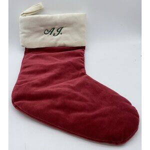 Pottery Barn A.G. Velvet Stocking Christmas Monogram Holiday Xmas Red Cream 14”